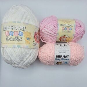 Lot of 3 - Yarnspirations Bernat Baby Blanket Yarn Pink White & Tiny in Pink